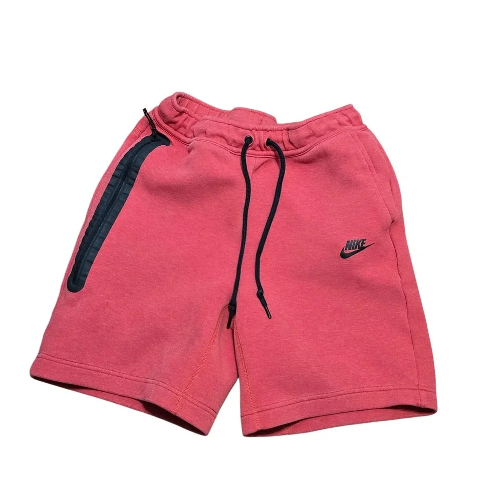 Nike Tech Fleece Shorts Womens Small Red Heathered Bonded Zip Athletic Casual